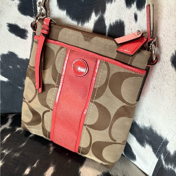 Handbags - COACH Khaki Signature & Coral Crossbody